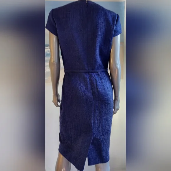 *$2,000 OSCAR DE LA RENTA BLUE SILK LINED DAY DRESS US 8 M